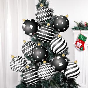 12pcs 2D Cardboard Large Black and White Christmas Ornaments Tree Picks Decorations Candy Swirl Lollipop Peppermint Xmas Tree Topper Ornaments for Home Office Winter Holiday Xmas Party Supplies