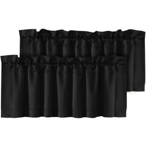 H.VERSAILTEX Blackout Valances for Window, Black Kitchen Valances Curtains for Living Room/Bedroom/Bathroom Short Window Privacy Decorative Rod Pocket 2 Packs, 52" W x 18" L, Black