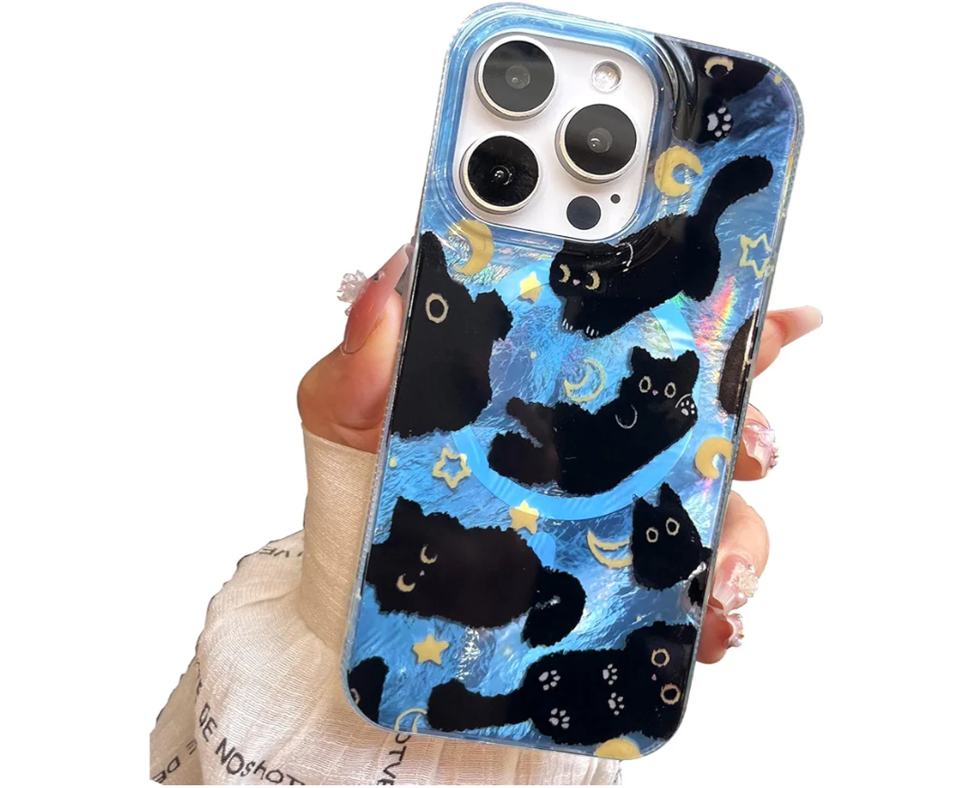 Compact Case for iPhone 13 Pro Black cat Design,[Compatible with Magsafe] Cute Soft Slim TPU Shockproof Protective Bumper Phone Cases Cover for Aesthetic Glitter Shiny Adorable