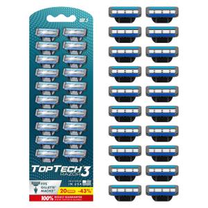 Razor 3 for Men - Replaceable Cartridges for Manual Shaving Razor - 3-Blade Technology Refills - Fits Gillette Mach3 - Soft Shave Sharp Blades - Cost-effective Refill (20 refills)