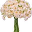 32Pcs Ranunculus Artificial Flower, Faux Light Champagne Ranunculus Flowers for DIY Bouquet, Bulk Fake Peony Wedding Filler Flowers for Centerpieces Arrangements Bridal Shower Decorations