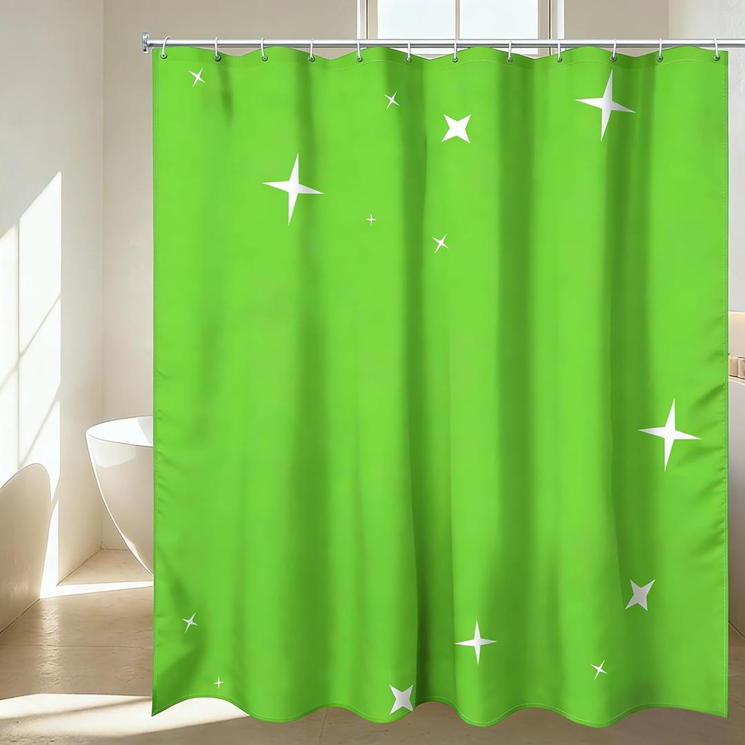 Christmas Shower Curtain and Ring Set, Green Shower Curtain with 12 Plastic Hooks for Bathroom Winter Holiday Xmas Decoration 72" x 72" (Green3)