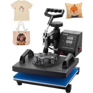 VEVOR Heat Press, 12x10in Heat Press Machine, Clamshell Sublimation Transfer Printer Fast Heat-up, Digital Precise Temperature Control, Vinyl Heat Press for T-Shirts Bags Garments Mats Puzzles, 650W