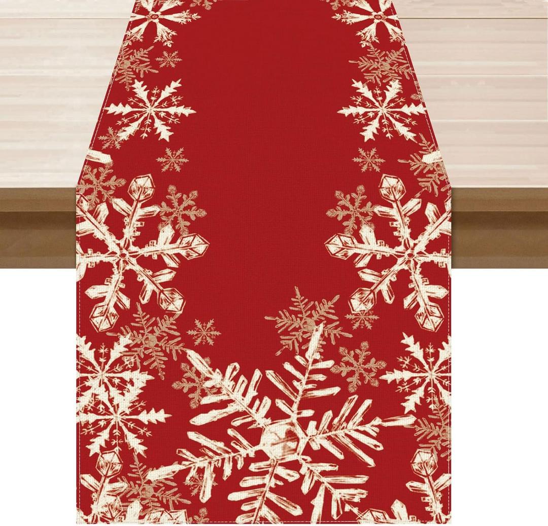 XCHI Red Snowflakes Winter Christmas Xmas Table Runner Table Decoration for Home Kitchen Dining Holiday Decor 13x60 Inch