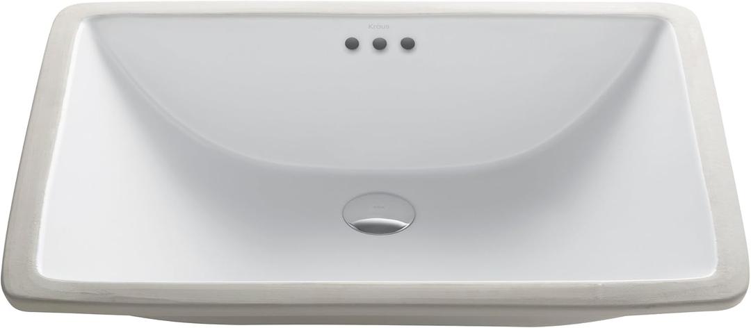 KRAUS Elavo 23-inch Rectangular Undermount White Porcelain Ceramic Bathroom Sink with Overflow, KCU-251