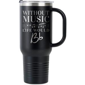 Onebttl Music Lover Gifts For Men, Women - Without Music Life Would B Flat - 40oz/1180ml Stainless Steel Insulated Tumbler with Handle, Straw & Lid - Musician Gifts, Musical Lovers Gift (Black)