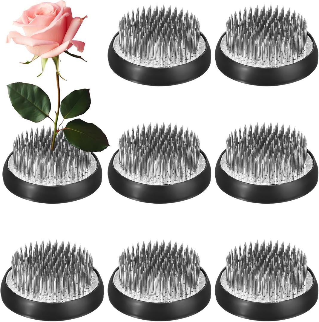 Sliner 8 Pcs Floral Frogs Round Brass Flower Holder Japanese Ikebana Vase Floral Frogs Arranger Fixed Tools Pin for Flower Arrangement Home DIY Craft(2.36 x 0.51 Inch,Silver)