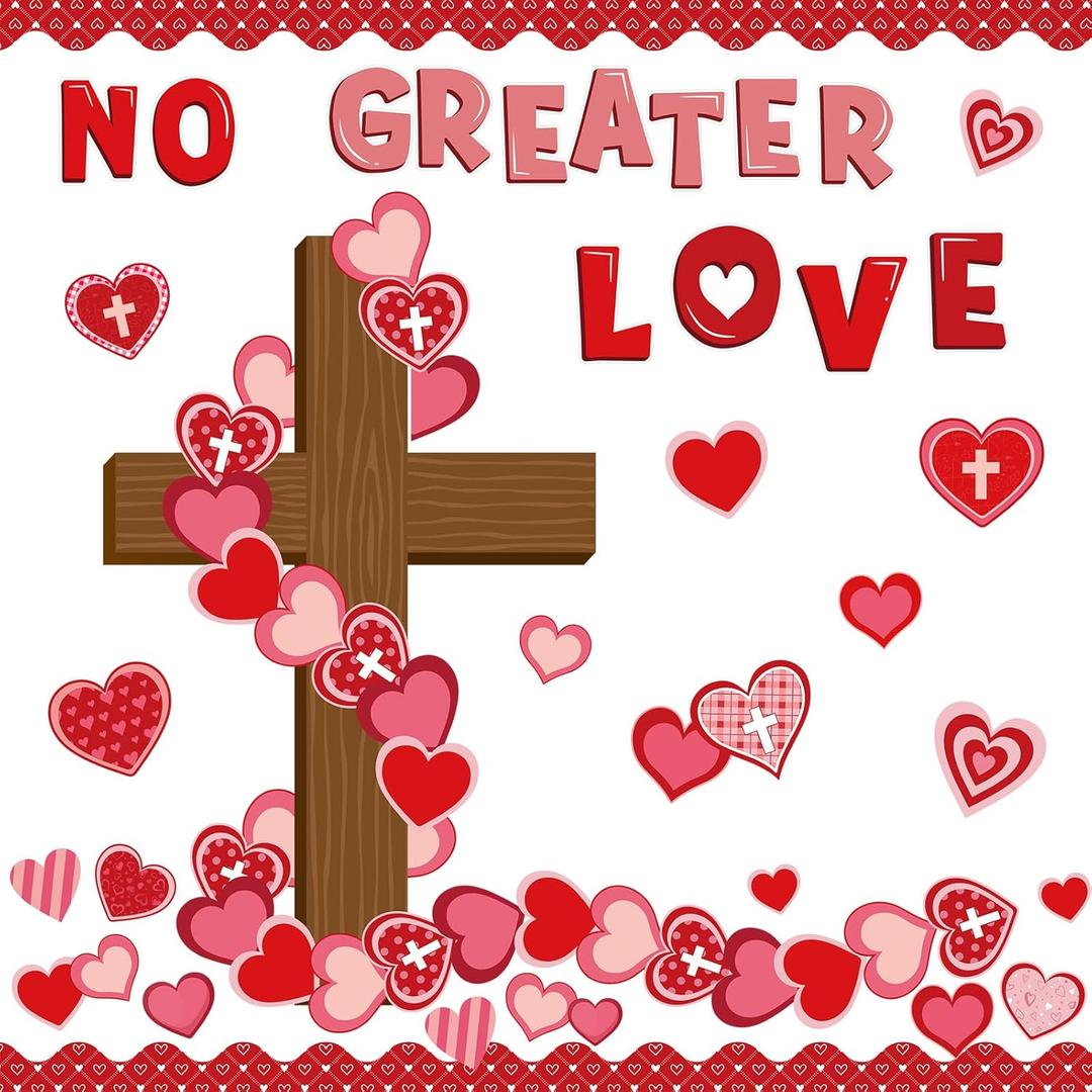 2 x Epakh 86 Pcs Valentine's Day Christian Bulletin Board Valentines Heart Classroom Decoration Valentine's Religions Cross Paper Cutouts Wall Decor for Church Holiday Birthday Wedding Party Decor