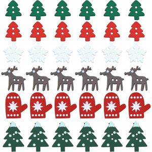 200 Pcs Christmas Wooden Buttons, Fengek Snowflake Gloves Christmas Tree Sewing Buttons for Christmas DIY Art Crafts Project