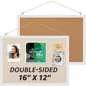 MaxGear 2 Pack Double-Sided Cork & Linen Boards, 16" x 12" Bulletin Board with White Frame, CorkBoards for Wall, Vision Board for Girls Room, Office, Bedroom, Kids Room, Classroom