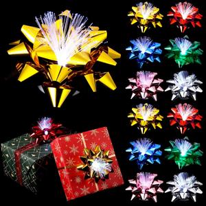 Zhengmy 12 Pack Christmas Bows for Gift Wrapping, Light up Glowing Gift Bows LED for Christmas, Hanukkah, Birthdays, Weddings Flashing and Color Changing, Self Adhesive (Multicolor)