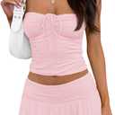 Tongmingyun Womens Summer 2 Piece Outfits Y2k Crop Tube Tops and Pleated Mini Skirts Beach Sets Pink Medium