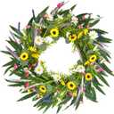 2 x 20" Artificial Summer Wreath for Front Door - Sunflower Daisy Yellow Wildflowers Wreath with Green Eucalyptus - Farmhouse Floral for Wall Window Porch Home Decor (Yellow Daisy)