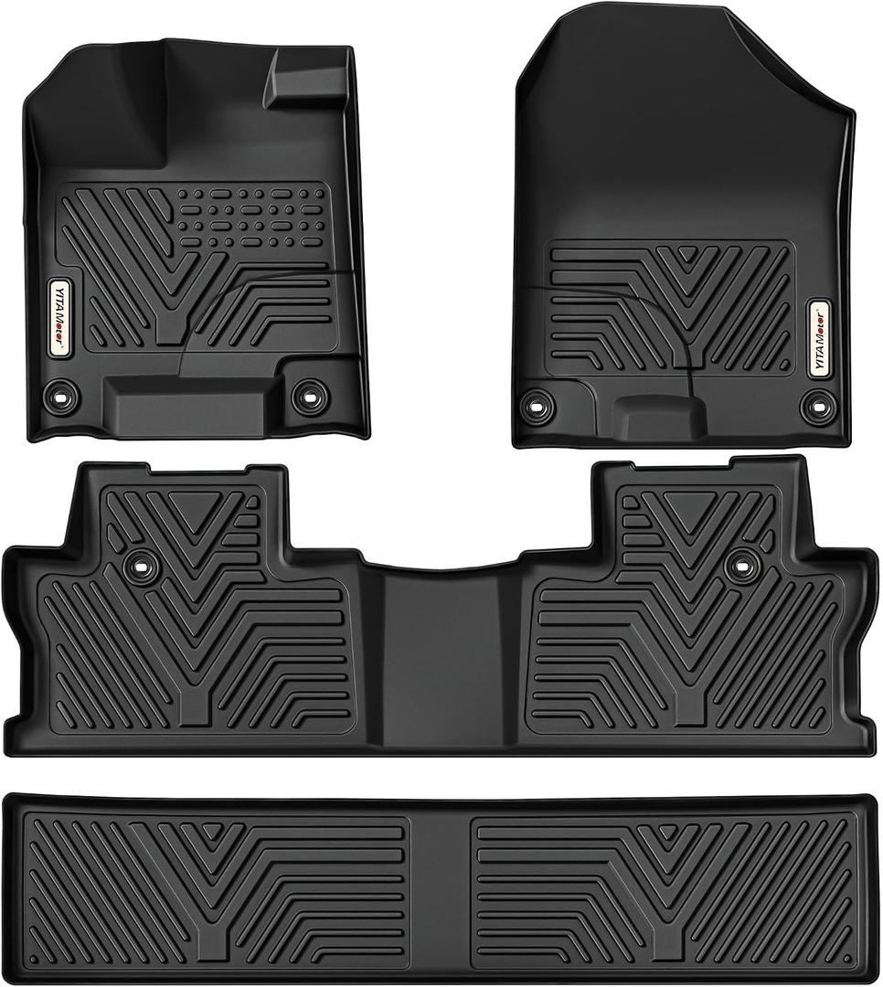 YITAMOTOR Floor Mats for Honda Ridgeline Crew Cab 2017-2026, Custom Fit All Weather Anti-Slip TPE Rubber Mat, Super Duty Honda Accessories, Ridgeline Floor Liners Set, 1st, 2nd & 2nd Row Cargo, Black