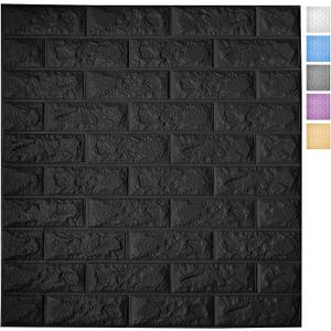 Art3d 11-Pack 64 Sq. Ft Peel and Stick 3D Wall Panels for Interior Wall Decor, Self-Adhesive Foam Brick Wallpaper in Black, 11pcs-30.5x27.5inch