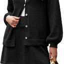 Tankaneo 2 Piece Sweater Sets for Women Long Sleeve Cardigan Outfits Mini Skirts Knit Matching Lounge Set (Black)