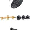 PROOX 3 Handle Tub Shower Faucet Set, 8" Rainfall Shower Head with Tub and Shower Trim Kit with Rough-in Valve, Matte Black Bathtub Shower Faucets, Wall Mounted Bathroom Rain Shower System