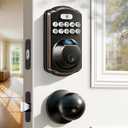Veise Fingerprint Door Lock with 2 Knobs - Keyless Entry Door Lock with Handle, Electronic Keypad Deadbolt, Smart Front Handle Set, Auto-Locking, Waterproof, Easy Installation, Oil-Rubbed Bronze
