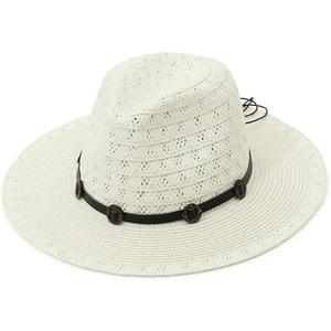 Straw Sun Hats for Women Men Panama Fedora Summer Hat with Leather Belt Wide Brim Beach Sun Jazz Cap S