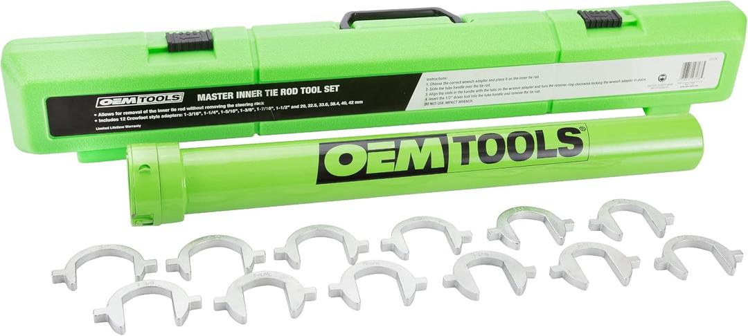 OEMTOOLS 27178 Inner Tie Rod Removal Tool Set, Remove and Install Without Rack Disassembly, Inner Tie Rod Tool Fits Most Cars, Trucks, and SUVs, SAE and Metric Crowfoot Adapters