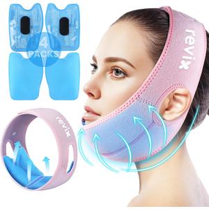 REVIX Wisdom Tooth Ice Pack Wrap with 3D Sewing Design Face Ice Wrap for Jaw, TMJ, Oral Discomfort, Teeth Removal and Dental Implants, Super Snug Fit with 4 Hot Cold Packs Reusable, Pink