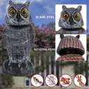 Hausse 2 Pack Fake Owl Decoys to Scare Birds Away, Rotating Head Plastic Owl Bird Deterrents, 10.6 Inch Height Bird Scarecrow Nature Enemy Horned Pest Repellent for Outdoor Garden Yard (Black)