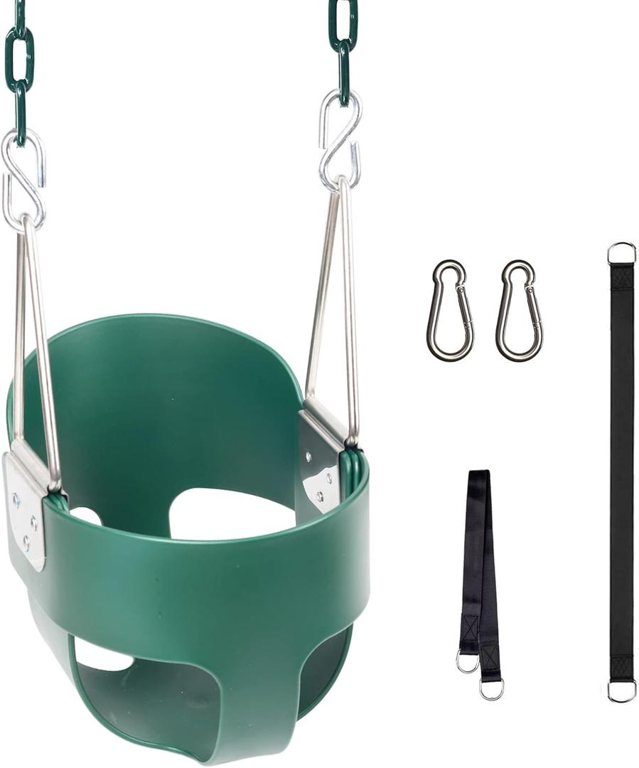 KINSPORY Toddler Swing, 59" Coated Heavy-Duty Iron Chains Baby Swing Outdoor, High Back Full Bucket Infant Swing Seat with Tree Straps for Swing Sets Backyard Outdoor Indoor (Green)