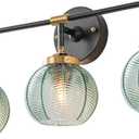 3-Light Bathroom Vanity Light Black Wall Mount Light with Green Glass Shade, Mid Century Wall Sconce Lights Modern Vanity Lamp for Over Mirror Bedroom Hallway