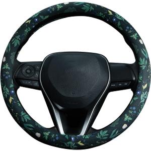 Boho Floral Steering Wheel Cover Auto Steering Wheel Protector, Anti-Slip, Breathable, Absorbing Sweat, Universal Floral Car Accessories 14.515 inch,Fit for Most Car, Trucks, SUV