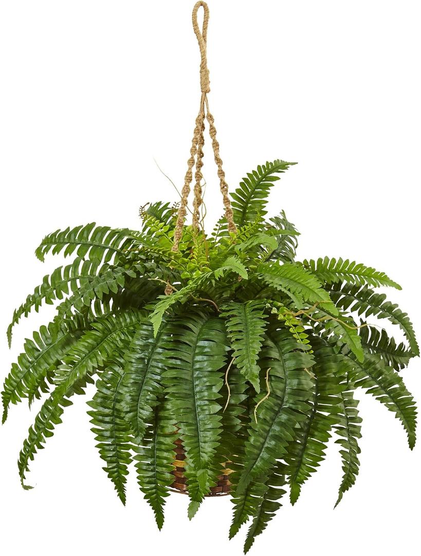 Nearly Natural Boston Fern Hanging Basket (29 x 29 x 29, Green)