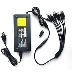 12V 10A Power Supply 120W AC Adapter Charger Transformer AC to DC Converter 12 Volt 10 Amp with 5.5x2.5mm Output Jack for 5050 3528 LED Strip Light CCTV Cameras 3D Printer + 8 Splits Power Cable