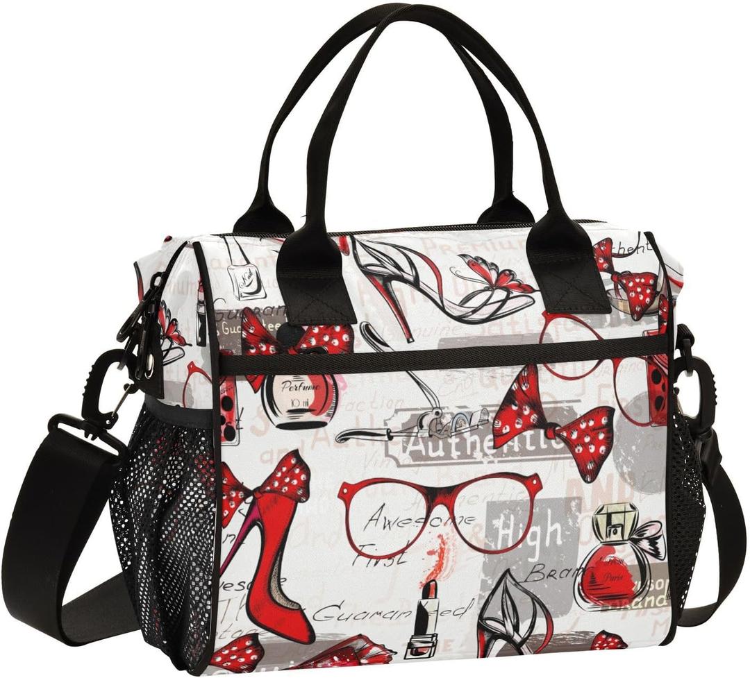 High Heels Glasses Bags Lipstick Perfumes Lunch Bag Insulated Cooler Bag Tote Reusable Lunch Box for Women Men Adult Adjustable Shoulder Strap Leakproof for Work Picnic (Mediumn, A006)