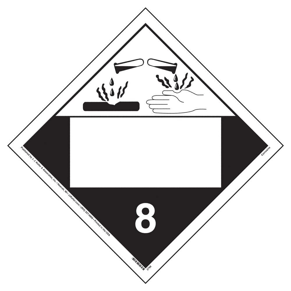 Class 8 Corrosive Placard, Blank 25-pk. - 10.75" x 10.75" Removable Self Adhesive Vinyl for Temporary Applications, DOT Hazmat Compliant, J. J. Keller & Associates, Inc.