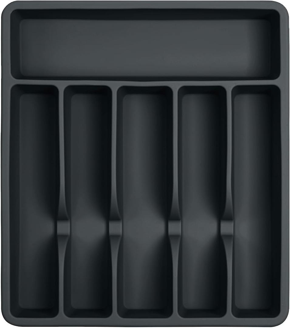 Pantrymade Silicone Silverware Drawer Organizer Non-Slip Utensil Holder for Kitchen Drawers | Cutlery Tray for Forks, Knives, Spoons & More | Durable, BPA-Free, Easy to Clean Black
