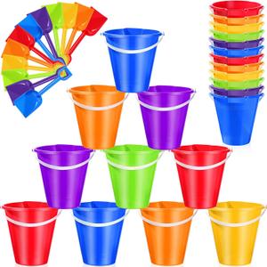 Didaey 12 Set Beach Sand Buckets and Shovels Set Includes 9 Inch Large Sand Buckets and Shovels Beach Pails Toys for Kids for Summer Theme Party Favors Summer Game (Multicolor)