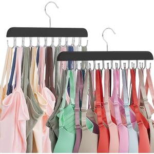Kalimdor Bra Hangers for Closet Organizer 2 Pack, Tank Top Hanger 20 Hooks Capacity Foldable Wood Space Saving Hanger Closet Organizers and Storage for Dorm & Apartment for Tank Top, Bra, Scarf (2)