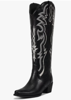 wetkiss Cowboy Boots for Women Knee High Cowgirl Tall Boots with Classic Retro Embroidered Chunky Heel Slip On Pointed Toe Womens Western Boots for Girls Ladies US, Size 8