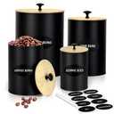 Round Black Kitchen Canisters for Countertop Set of 4, Flour Sugar Storage Containers, Farmhouse Kitchen Canisters Coffee Tea Sugar Spice Flour Food Storage Container with Airtight Bamboo Lids