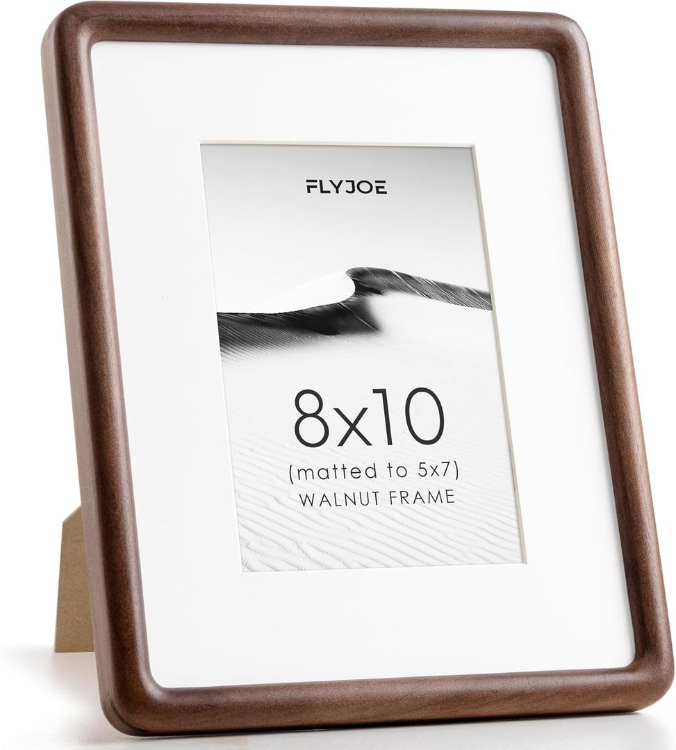 8x10 Picture Frame, Natural Solid Walnut Wood Photo Collage Frame with HD Tempered Glass, Rounded Corner Wooden Frame 8 x 10 Matted to 5x7, Gallery Wall Frames for Art, Wall or Tabletop Display