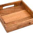 2 x Nirman Serving Trays Acacia Wood with Engraved Design & Cutout Handles | Rustic Farmhouse Food & Drink Server (10" x 10" x 1.6")