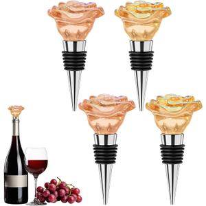 4 Pack Rose Wine Stopper, Wine Toppers for Wine Bottles Reusable Wine Corks Decorative Crystal Wine and Beverage Bottle Stopper for Wine,for Home Wedding Favors Wines Lovers