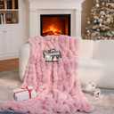 Faux Fur Throw Blanket, Bunny Blanket with Bubble Texture, Reversible Fluffy Blankets for Couch and Bed, Soft Cozy Faux Rabbit Fur Blanket for Home Dcor, Cozy & Machine Washable (Rose Macaron)