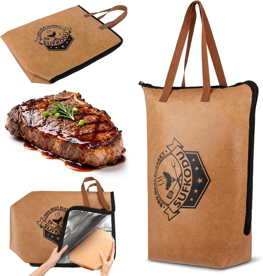 21in Insulated BBQ Blanket for Resting Meat, Heavy-Duty Meat Resting Bag with Wide Mouth for Briskets, Pork, Turkey, Moisture Retention - Smoker Accessories, BBQ Gifts for Men (brown)