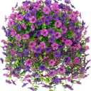 Ammyoo Artificial Fake Hanging Flowers Plants with Basket for Outdoor Spring Decoration, Faux Silk Daisy Flower Real Touch UV Resistant for Outside Porch Patio Garden Yard Home Decor(Purple Lotus)