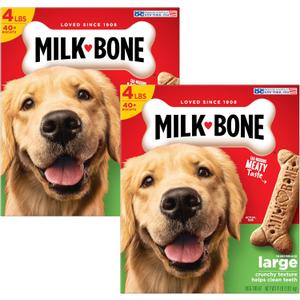 Milk-Bone Original Dog Treats for Large Dogs, 4 Pound (Pack of 2), Crunchy Biscuit Helps Clean Teeth, BB Date: 10/21/26 Milk-Bone Original Dog Treats for Large Dogs, 4 Pound (Pack of 2), Crunchy Biscuit Helps Clean Teeth, BB Date: 10/21/26