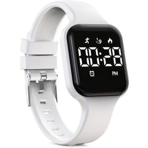 Kids Fitness Tracker,Digital Pedometer WatchSport Watch, Steps Counter, Waterproof, Alarm Clock for Boys Grils Kids Children (White)