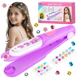 Hair Gem Stamper Kit - Bling Hair Jewels for Girls Toys - Hair Accessories with Reusable Shining Diamonds, Birthday Christmas Gifts for Girls 3 4 5 6 8-12 (Purple)