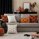 EMEMA Halloween Ghost Decorations Pillow Covers 12x20 Inch Set of 2 Fall Pillow Covers Plush Faux Fur Jacquard Cushion Covers Throw Pillows for Porch Soft Couch Holiday Festivals Home Decor