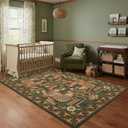 GarveeHome 4x6 Tiger Washable Area Rug for Kids Room, Boho Green Bedroom Rug Non Slip Low Pile Vintage Tribal Carpet Stain Resistant Throw Rug for Dorm Nursery Room Playroom Office Dining Room