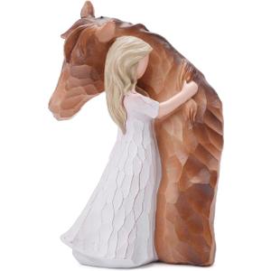 Truly a Friend Horses and Guardian Angel Statues, Sculpted Hand-Painted Girl Embracing Horse Figurines, Gifts for Horse Lover Cowgirls, Loss of Horse Remembrance Gifts, Birthday Christmas Horse Stuff